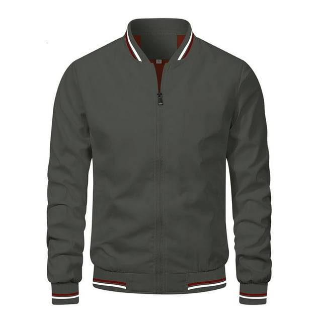 xiaxaixu Veste Bomber Légère pour Hommes Automne Imprimé Rayé Manches Longues Col Montant Zip Ajustée