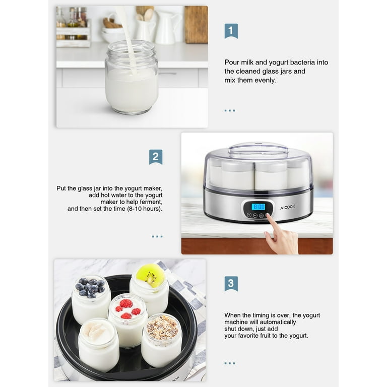 AICOOK Yogurt Maker Machine, Yogurt Makers with 7 X 200ml Glass