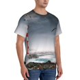 thumbnail image 4 of Yiaed 3d Lighthouse in the Surf Print Mens Short Sleeve Tight Fit T-Shirt, Crewneck Casual Tee-XX-Large, 4 of 5