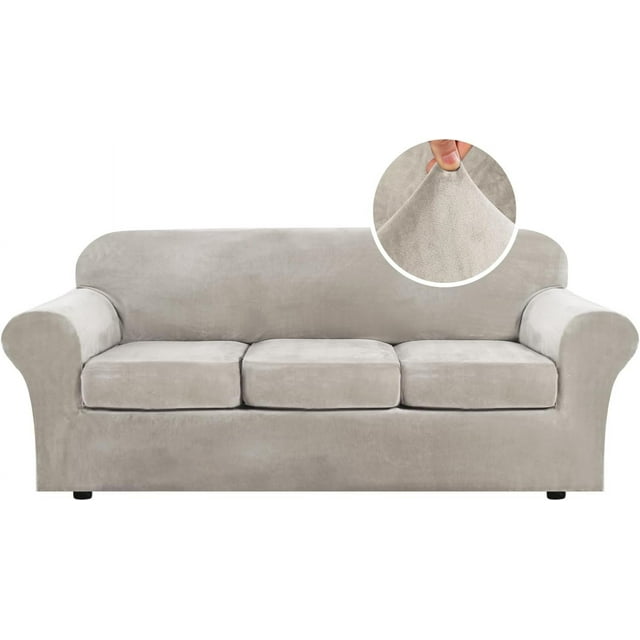Modern Velvet Plush 4 Piece High Stretch Sofa Slipcover Furniture Protector Form Fit Luxury Thick Sofa Cover, Machine Washable