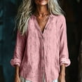 thumbnail image 5 of CHGBMOK Linen Tops for Women Casual Button Up V Neck Long Sleeve Gauze Shirt Loose Lightweight Blouses, 5 of 7
