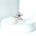 thumbnail image 3 of Rosec Jewels Freshwater Pearl Floral Ring for Women with Amethyst, Cocktail Ring, 18K White Gold, US 9.00, 3 of 9
