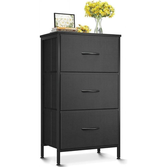 Dresser for Bedroom Nightstand Small Dressers Chest of Drawers End Table for Living Room, Closet Dresser with 3 Storage Drawers Organizer Clothes, Black