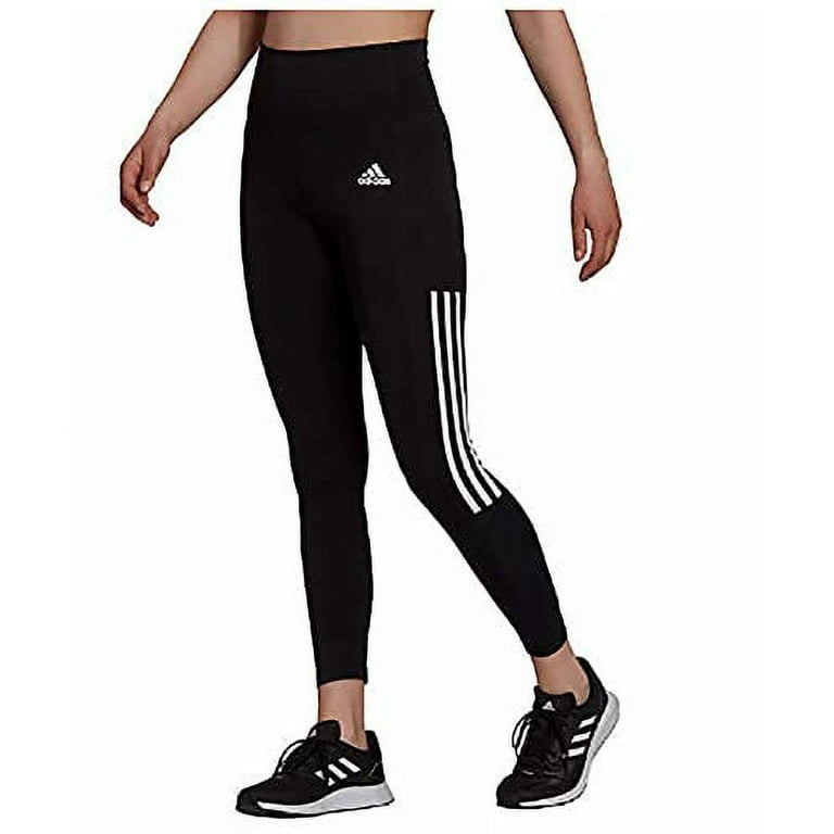 7/8 Black Rise Leggings /White) Womens Mesh (Small, 3-Stripe Lightweight High adidas
