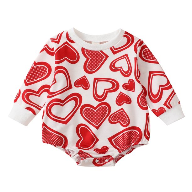 Gibobby Mameluco para niña Infant Girls Valentine's Day Manga larga Corazones Impreso Pullover Recién nacido Sudadera Body(Rojo, 3-6 Meses)