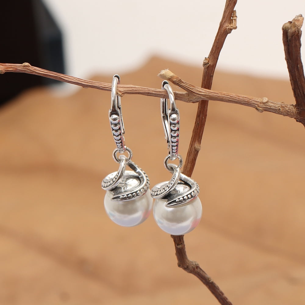 LeCalla 925 Sterling Silver Light-Weight Pearl Beaded Drop Dangling Leverback Earrings for Women and Teen 30MM