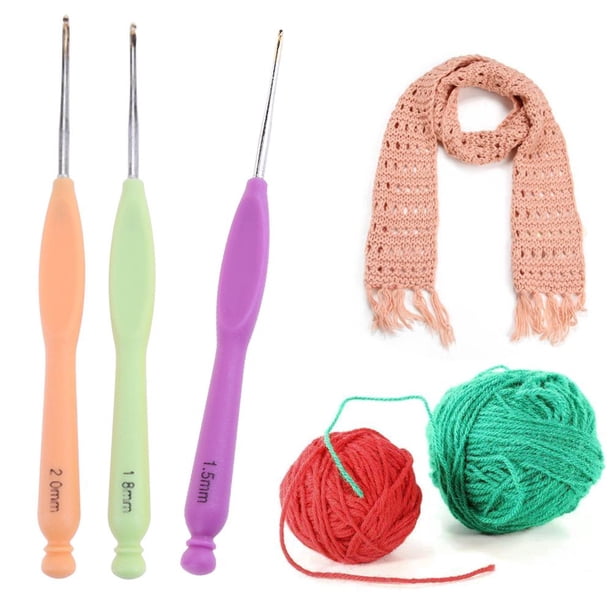 Kit de ganchos de ganchillo para costura de hilo con mango de plástico y aguja de aluminio de 16 Uds.
