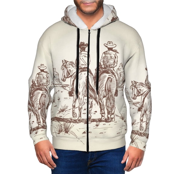 Vsdgher Cowboys Riding Horses Mens Hoodies Zip Hoodie, Hoodies for Men, Zip-up Hooded Sweatshirt-Small