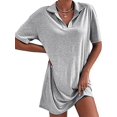 thumbnail image 2 of Women Summer V-Neck Dress Summer Short Sleeve Loose Fitted Casual Collared T-Shirt Dress Grey M, 2 of 6