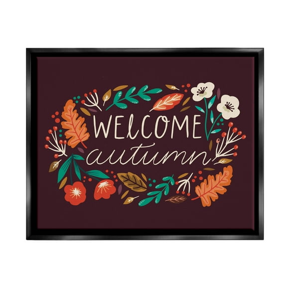 Welcome Autumn Fall Botanicals Holiday Graphic Art Jet Black Framed Art Print Wall Art