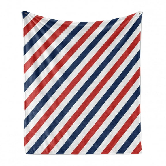 Harbour Stripe Soft Flannel Fleece Throw Blanket, Vintage Barber Pole Helix of Colored Stripes Medieval Contrast Design, Cozy Plush for Indoor and Outdoor Use, 50" x 70", Blue Red White, by Ambesonne