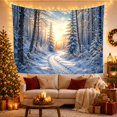 thumbnail image 3 of Snowy Forest Path with Evergreen Trees and Mountain Sunrise, Serene Rustic for Nature Lovers, Winter Nature Wall Art, Christmas Gift, Tapestry Wall Hanging for Bedroom and Living Room, 3 of 7
