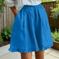 thumbnail image 2 of Bxsruta Women's Cotton Linen A Line Short Skirt with Pockets Elastic Waist Ruffle Hem Casual, 2 of 8