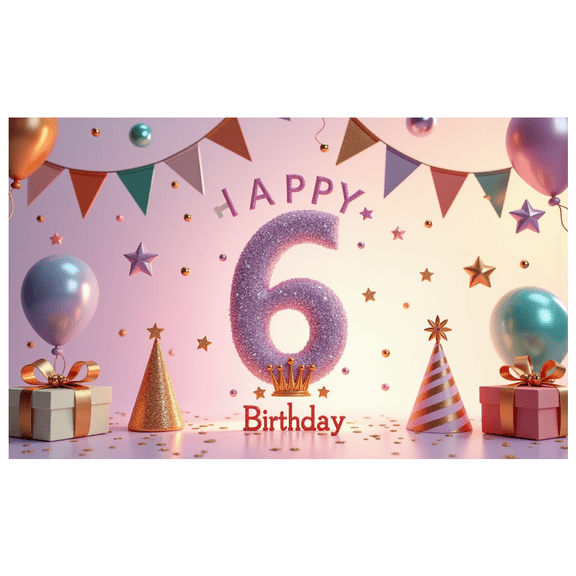 Yatrandify Glittery Cake Happy Birthday Banner Colorful Balloons Crown Happy Celebration Backdrop for Kids Birthday Party Photo Shoot Event