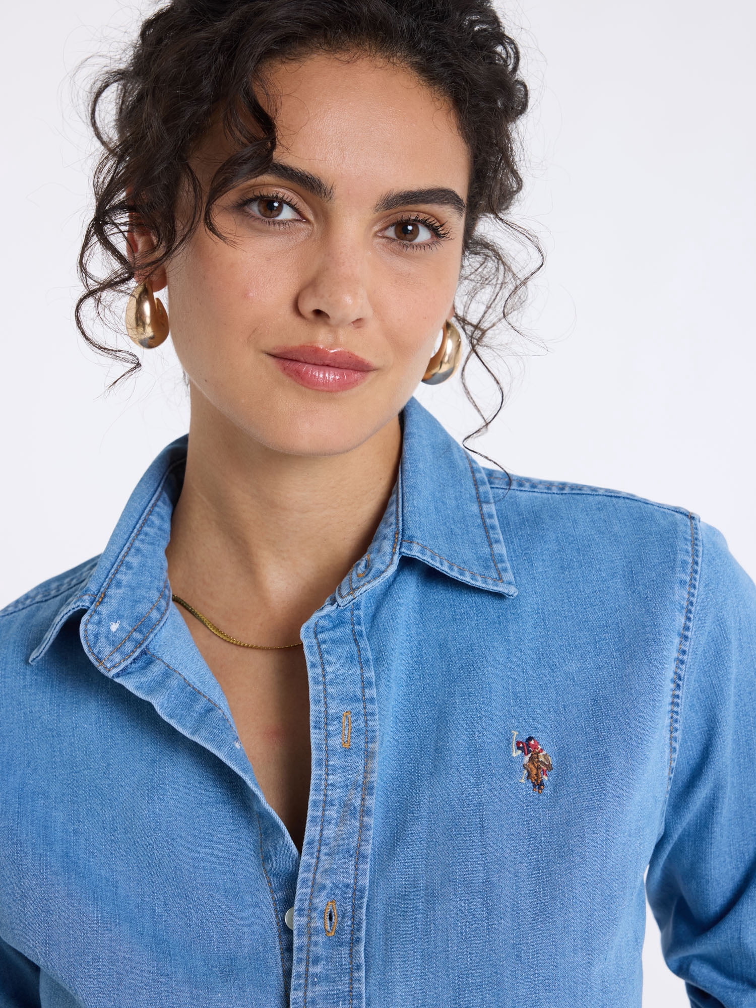 U.S. Polo Assn. Women's Denim Long Sleeve Button Down Shirt, Sizes XS-XL