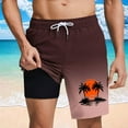 thumbnail image 2 of Shorts for Men Plus Size Gradient Color Palm Printed Drawstring Elastic Waist Summer Loose Comfy Shorts with Pocket Brown L, 2 of 5