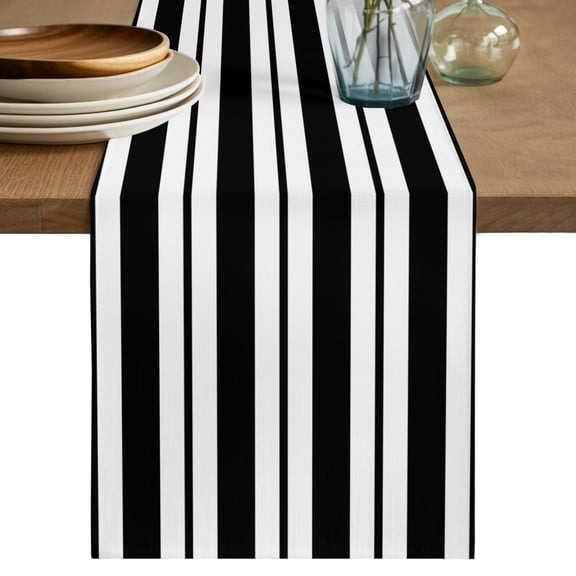 Table Runner 90 Inch Long - Modern Black Stripes Abstract Decorative Table Scarf, Modern Minimalist Art Dining Table Runners for Wedding Party Kitchen Dining Tables
