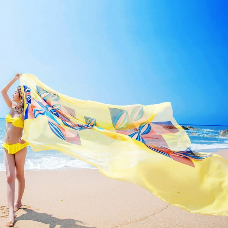 Summer Women Beach Sarongs Chiffon Scarves Geometrical Design Swimsuit  Cover Up Dress Plus Size -extra long printed sunscreen beach towel