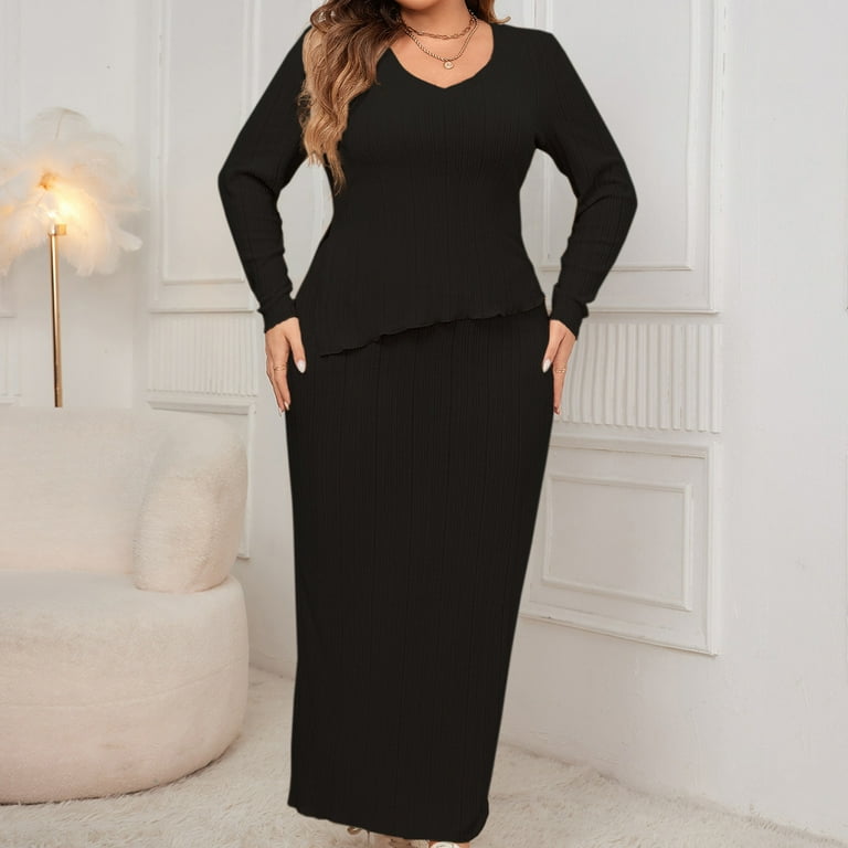 Kaemgyyd Maxi Dress for Women Plus Size Long Sleeve V Neck Slim Bodycon  Dress Basic Stretch Fall Winter Casual Dresses - Walmart.com