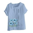 thumbnail image 4 of DDAPJ pyju Linen Tops for Women Short Sleeve Floral Print Tshirts Loose Fit Round Neck Casual Dressy Blouse Limited Time Sales Blue XXXL, 4 of 5