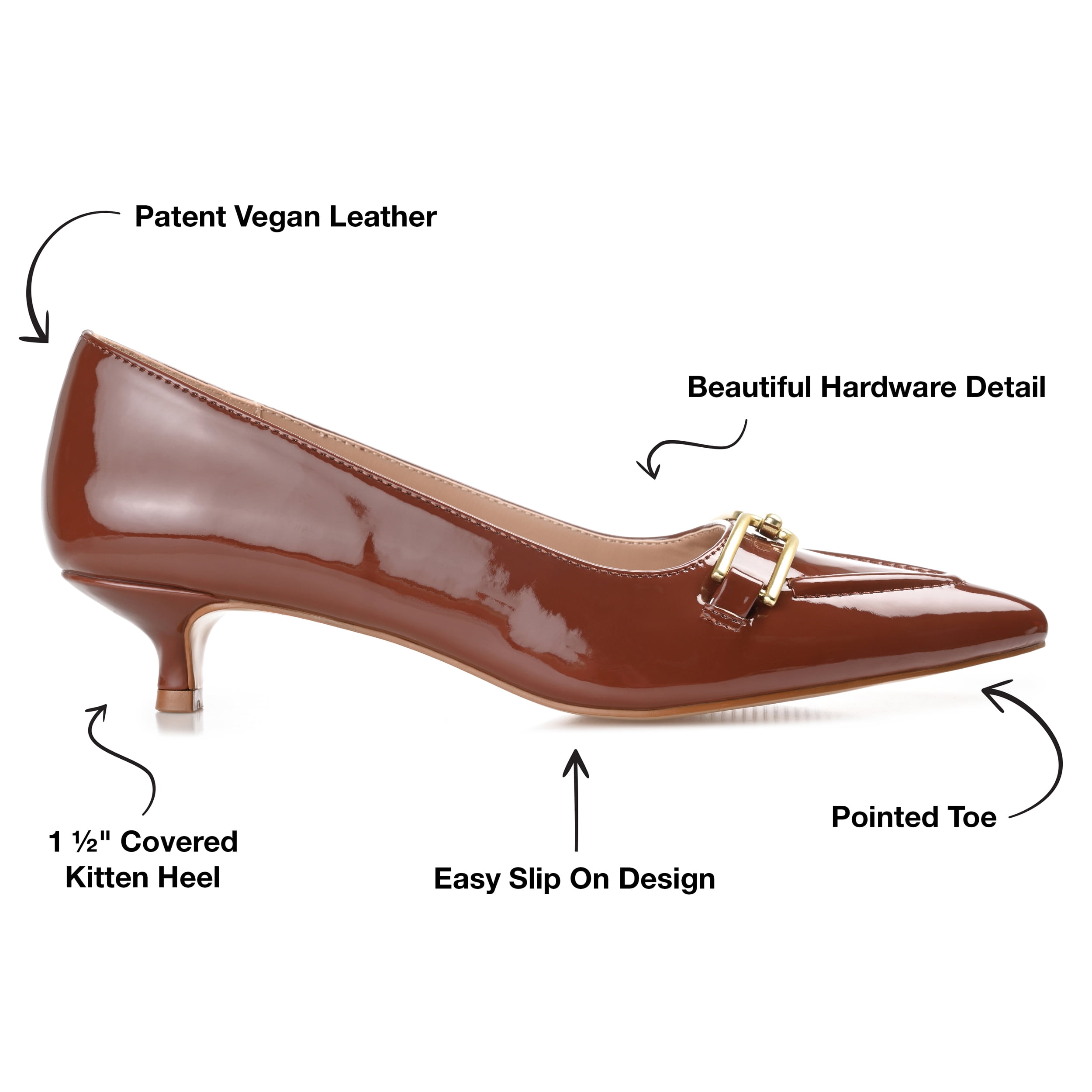 Journee Womens Rumi Kitten Heel Loafer Pointed Toe Pumps, Widths Available