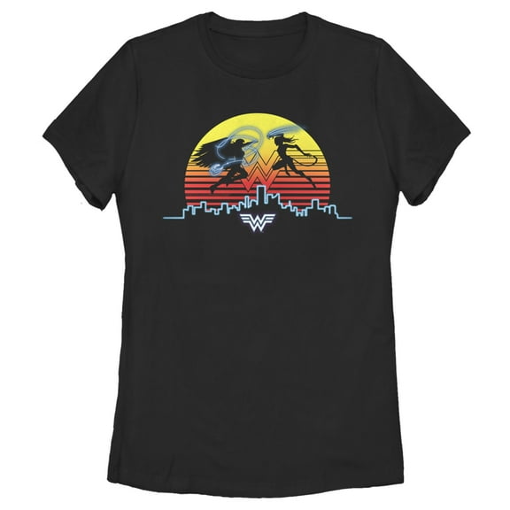Women's Wonder Woman 1984 Skyline Battle Graphic Tee Black 2X Large