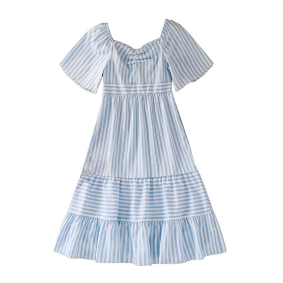 Tween Girls Dresses Striped Swing Long Sleeve Party Kids Age 7 12 Elastic Waist Playwear Photoshoot Picnic Dress