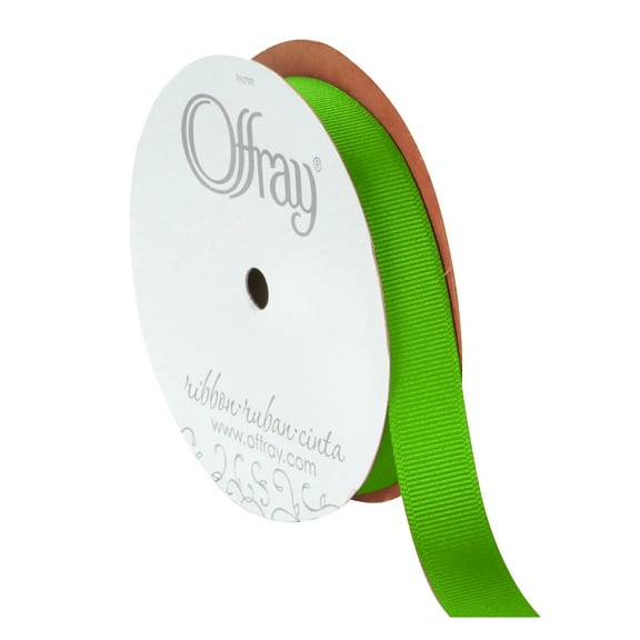 Offray Ribbon, Apple Green 7/8 inch Grosgrain Satin Edge Polyester Ribbon, 9 feet