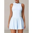 thumbnail image 2 of Womens Tennis Golf Dress with Built-in Bra Shorts Zipper Slim Fit A-Line Hem Skirt Athletic with Pockets Blue L, 2 of 8
