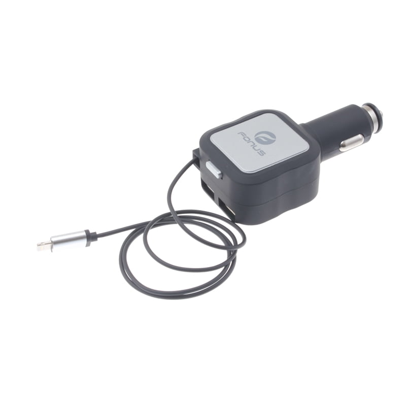 Car Charger Retractable for iPhone SE (2020)/SE (2022) - 4.8Amp 2-Port USB Fast Charge DC Power Adapter