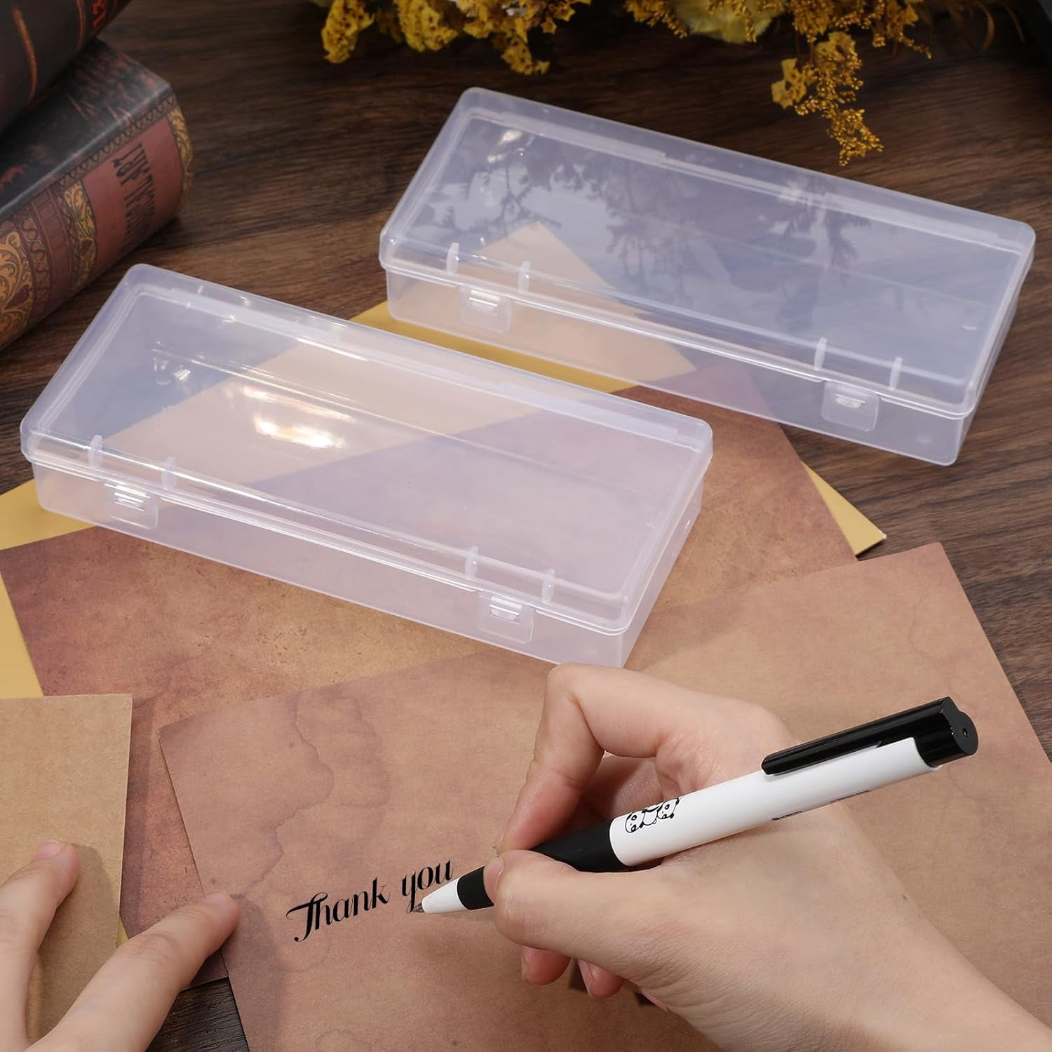 16 Pcs 6'' Plastic Storage Boxes, Small Storage Containers with Hinged Lids, Rectangle Clear Boxes for Beads, Jewelry, Game Pieces, Pens and Crafts Items(6.2'' x 1.2'' x 2.5'')