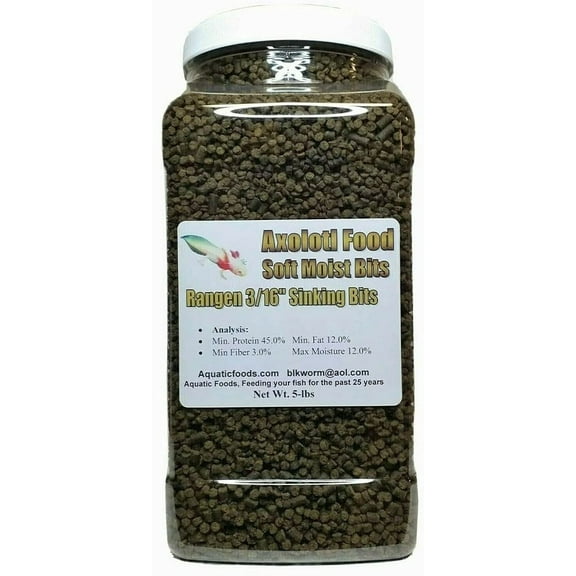 5-lbs Axolotl Food Soft Moist Sinking Pellets for Axolotls, Shrimp, Snails & Tropical Fish 3/16" Rangen Salmon Sinking Pellets. Aquatic Foods Premium Tropical Fish Pellet Foods. 5-lb-Jar
