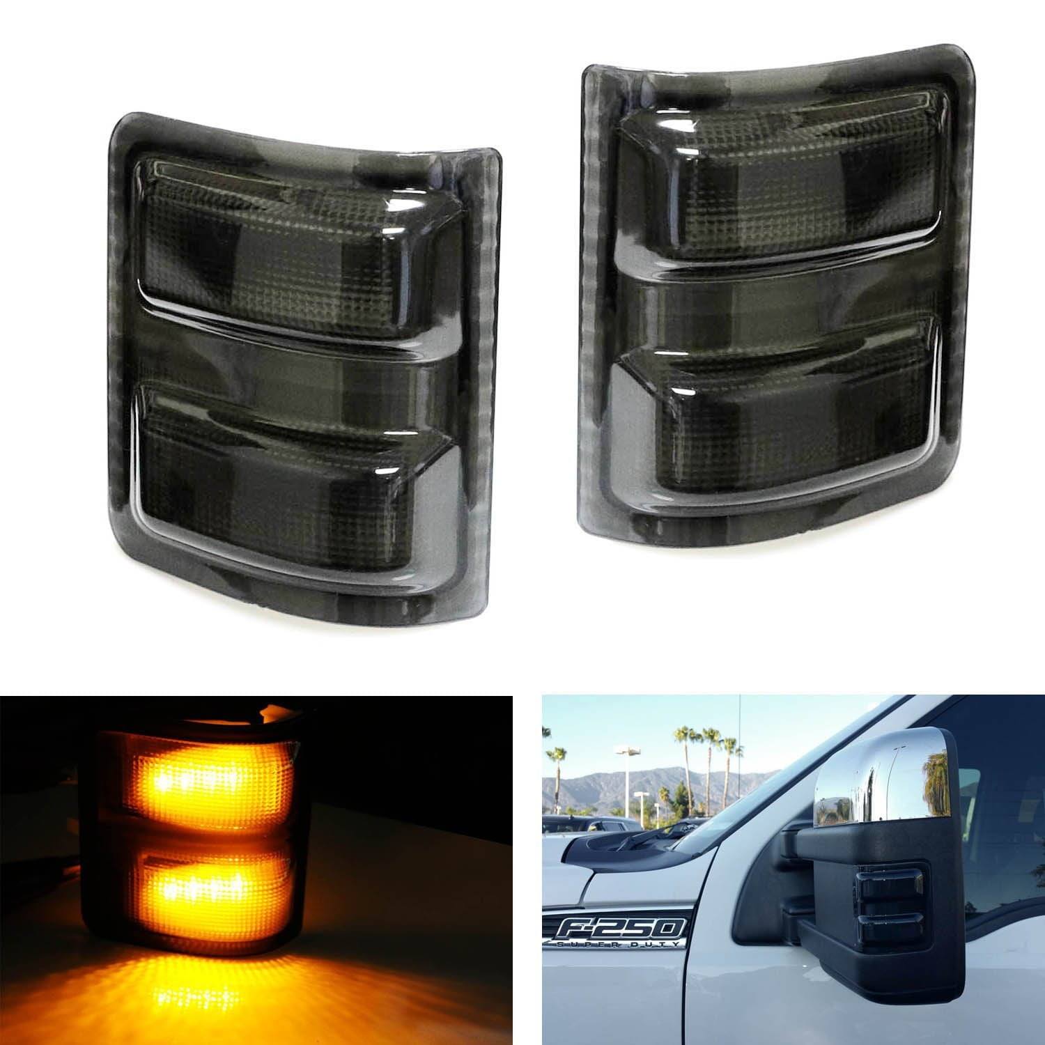 Smoked Lens White LED Parking Light Partsam Smoked Lens Switchback LED Side Mirror Marker Lamps Compatible with 2008-2016 Ford F250 F350 F450 Super Duty, Amber LED Turn Signal Light 2