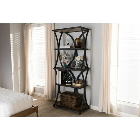 Style Black Finish Metal - Baxton Studio Lancashire Rustic Industrial Style Oak Brown Finished Wood and Black Finished Metal Bookshelf