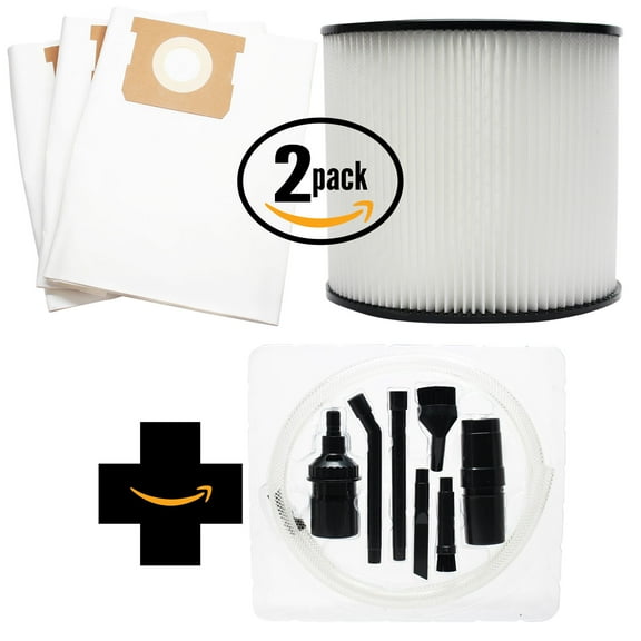 6 Replacement Shop-Vac Heavy Duty Portable CH87-650C Vacuum Bags & 2 Cartridge Filter with 7-Piece Micro Vacuum Attachment Kit - Compatible Shop-Vac 90661 Bags & 90304 Filter