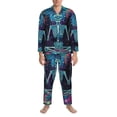 thumbnail image 3 of Logiee Space Skeleton Meditation Print Mens Long Sleeve Pajama Set,Notched Collar Pajamas for Men, Men's Sleepwear,Mens Sleepwear with Pockets & Button Down-Medium, 3 of 7