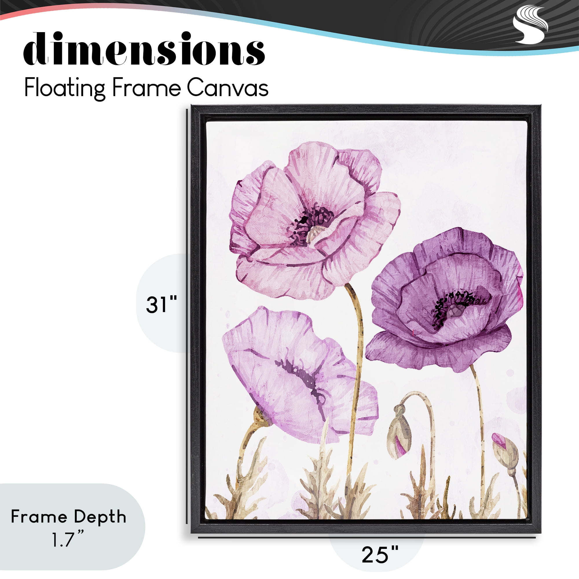 Stupell Industries Bright Poppies in Purple Black Framed Floater Canvas Wall Art, design by Kim Allen