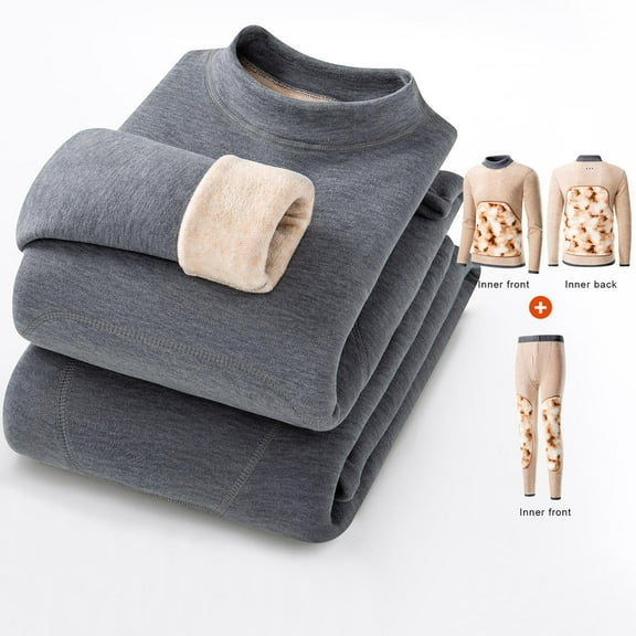 SELONE Men's Thermal Underwear Sets for Winter Silk Tight Crewneck Long Sleeve Tops Fleece Elastic Waist Bottom