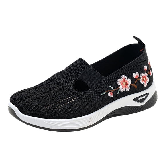 Aihuaihua Women's Woven Orthopedic Walking Shoes Comfortable Wide Width Toe Box on Arch Support Sports Shoe for Plantar Fasciitis Soft Soled Anti-Skid Tennis Sneakers Black