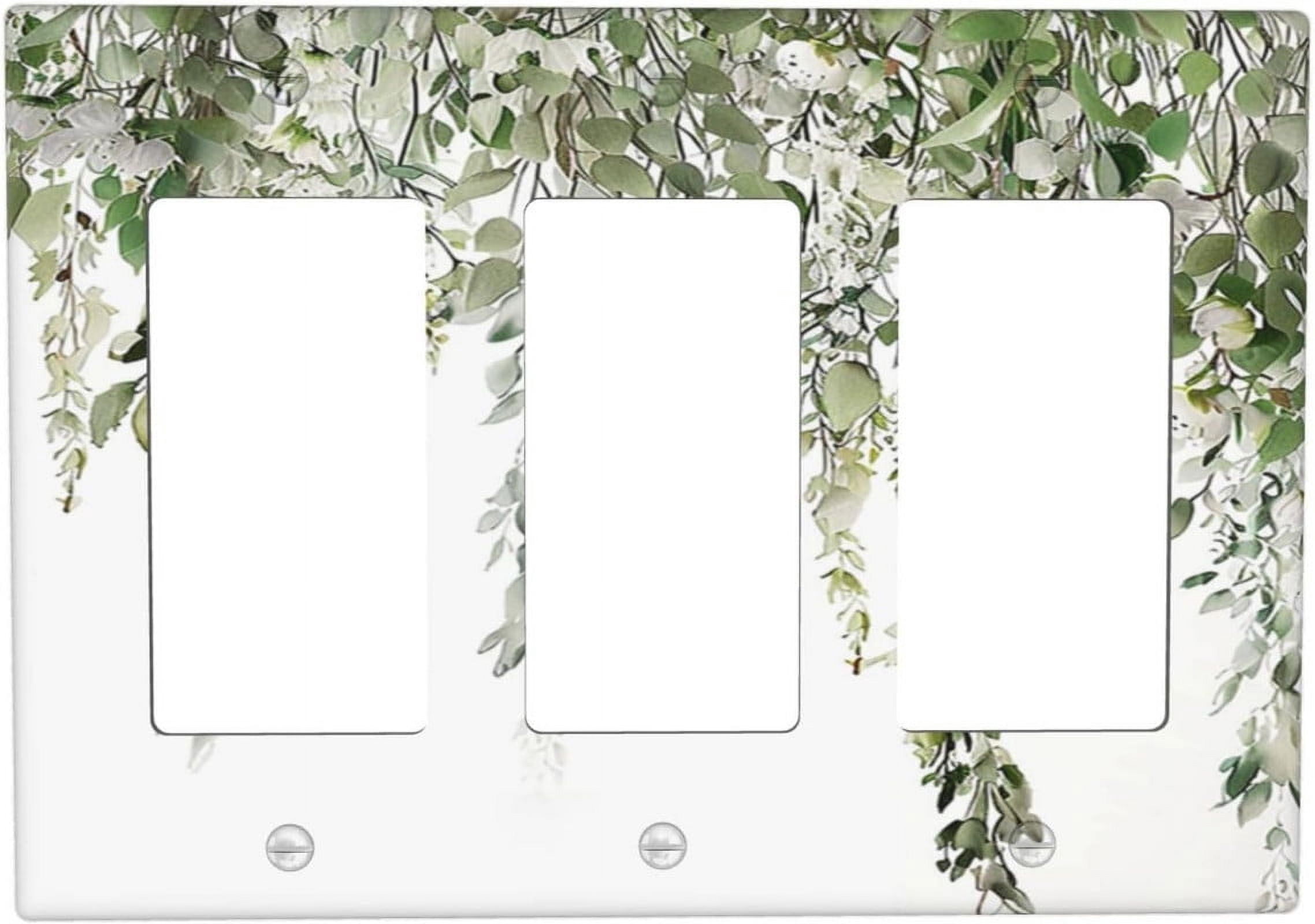 Sdmnsg-T Sage Green Leaves Print 3 Gang Triple Rocker Light Switch Decorative Switch Plate Covers Plastic Wall Plates Kitchen Bathroom Home Decor