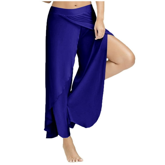 WMTBSRSW Womenn Hippie Harem Pants Solid High Slit Leg Pant Flowy Dance Yoga Pants Y2k Pants Elastic Waisted Pilates Worout Beach Cover-Up Pants