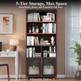 thumbnail image 7 of 70" Bookshelf and Bookcase, Brown Tall Bookcase with Glass Door, 5 Tier Mid-Century Book Shelves w/ Deep Storage Cabinet and Adjustable Shelves, Wood Standing Tall Book Shelf for Home Office Kitchen, 7 of 7