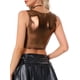 thumbnail image 3 of INSPIRAR CHIC Top sin mangas para mujer U Cuello Ropa de fiesta Clubwear Holográfico Brillante Metálico Top Corto XS Marrón Oscuro, 3 of 6