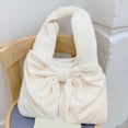 thumbnail image 4 of Bow-Knot Shoulder Bag, Top Handle Tote Bag, Plush Pleated Underarm Bag for Travel Work, 4 of 6