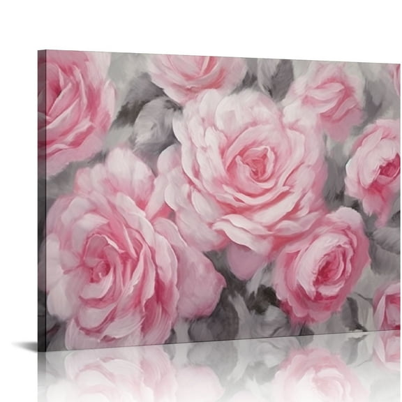 ARISTURING  Pink Grey Rose Framed Canvas Art Elegant Flower Pictures for Living Room