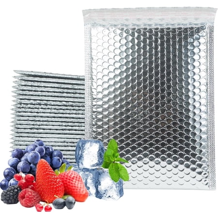 50 Pack 10x12 Inch Insulated Bubble Mailers for Cold Shipping Foil | Metallic Thermal Padded Shipping Bags with Self-seal Closure Water-resistant and Protective Bubble Cushioning Envelopes