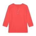 thumbnail image 4 of YunPes Girls 3/4 Sleeve Short Sleeve Shirts V Neck Girls Tee Teen Kids Casual Flowy Half Button Loose Blouse Summer Tops 3‐13 Years, 4 of 5