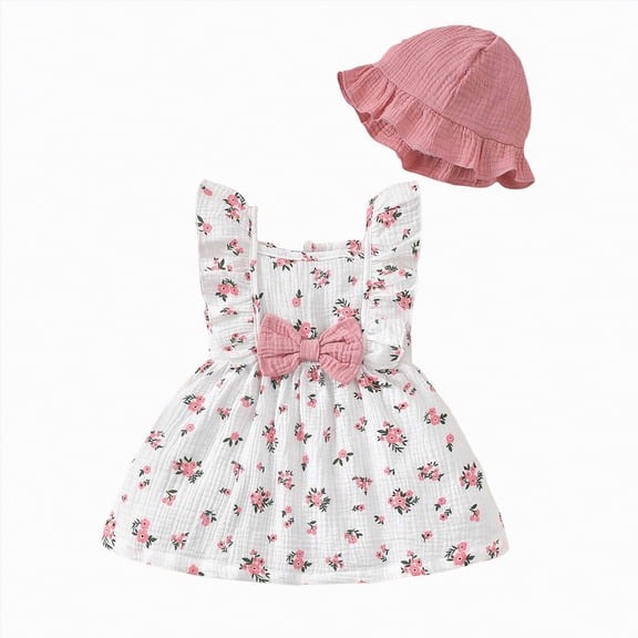 Leey-World Toddler Baby Girl Dresses Summer Clothes Boho Short Sleeve Dress Ruffle Infant Sundress Cute Girls Outfit(Pink,6-9 Months)
