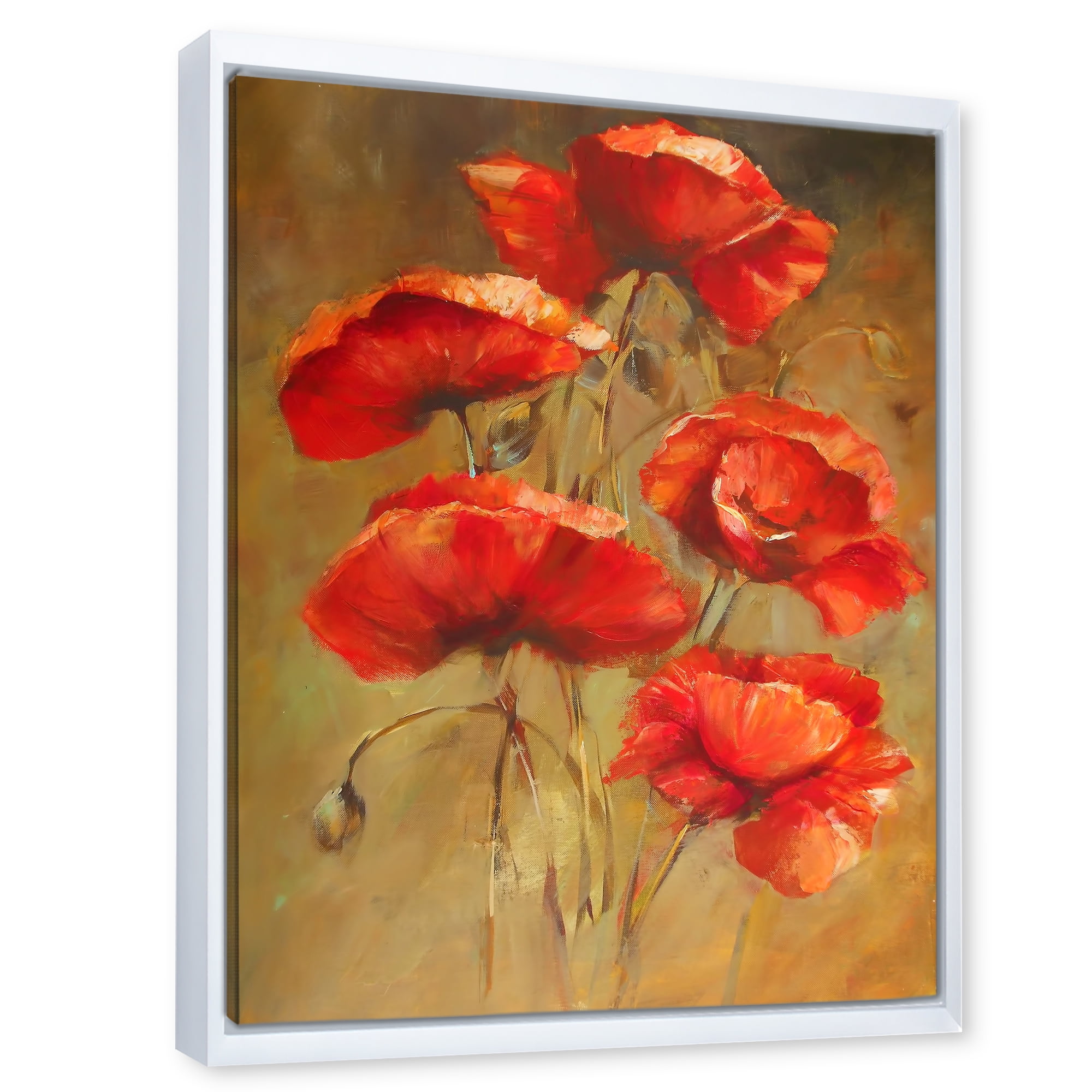 Blooming Vintage Poppies I 12 in x 20 in Framed Painting Canvas Art Print, by Designart