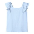 thumbnail image 4 of MIXUE Womens Tops Summer Solid Color Round Neck Ruffle Short Sleeve Fashion Casual T-shirts Sportswear,Blue,L, 4 of 5